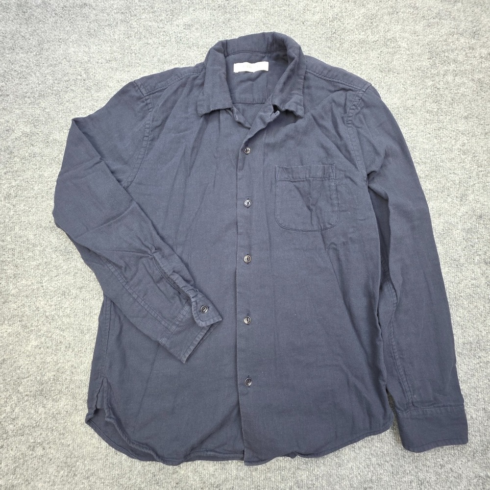 Outerknown Flannel Button Up Shirt Men's Medium Navy Blue Pocket Long Sleeve
